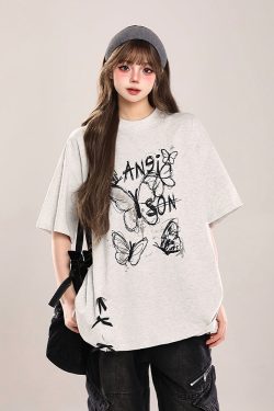 Bow Print Short-Sleeve T-Shirt for Women - Summer 2025 Loose Fit Lazy Style Top