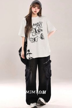 Bow Print Short-Sleeve T-Shirt for Women - Summer 2025 Loose Fit Lazy Style Top