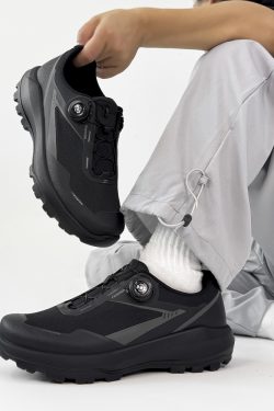 Breathable Black Cushioning Hiking Shoes for Men, Non-Slip Outdoor Walking and Running Commuter Shoes, Comfortable Sports Footwear