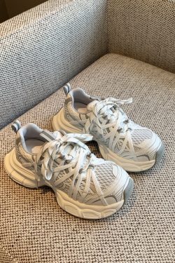 Breathable Genuine Leather Mesh Thick-Soled Dad Shoes for Women - Height-Increasing Casual Sports Shoes for Spring 2025