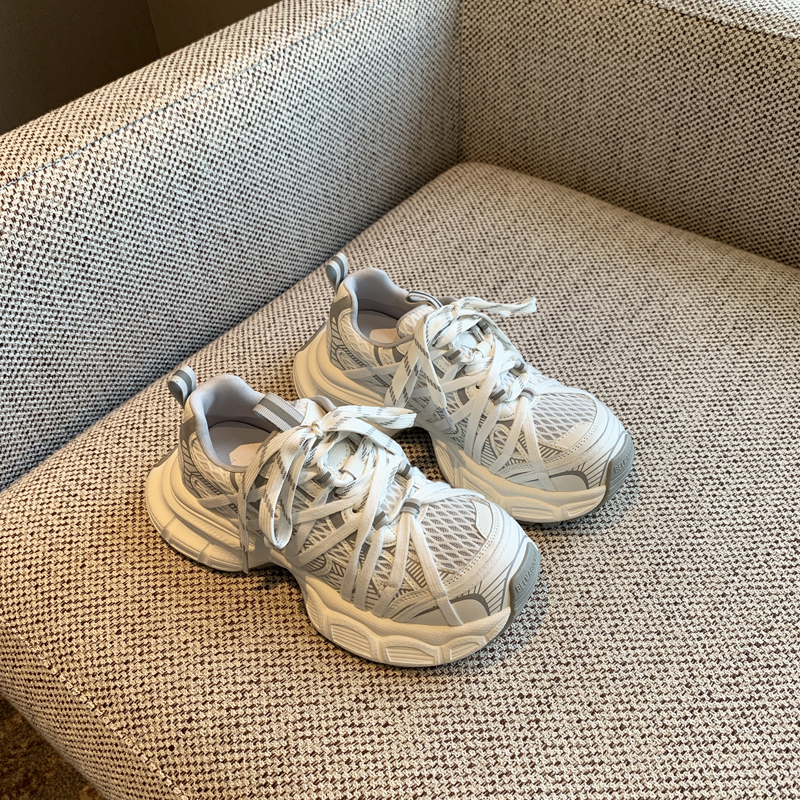 Breathable Genuine Leather Mesh Thick-Soled Dad Shoes for Women - Height-Increasing Casual Sports Shoes for Spring 2025 Breathable Genuine Leather Mesh Thick-Soled Dad Shoes for Women - Height-Increasing Casual Sports Shoes for Spring 2025