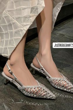 Breathable Hollow Pointed Toe Stiletto Sandals for Women - Trendy Slip-On Woven Shoes in Italian Style