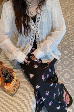 Breathable Long Sleeve Lace Blouse for Women - Summer 2025 Thin Shirt Jacket, Niche Design, Perfect for 90s and Y2K Fashion