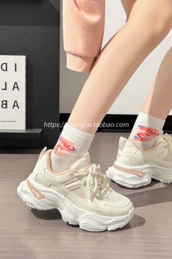 Breathable Mesh Dad Shoes for Women - Height-Increasing Casual Sports Sneakers - Versatile White Footwear for Sweet Girls 2025 Style