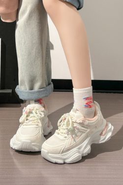 Breathable Mesh Dad Shoes for Women - Height-Increasing Casual Sports Sneakers - Versatile White Footwear for Sweet Girls 2025 Style