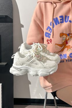 Breathable Mesh Dad Shoes for Women - Height-Increasing Casual Sports Sneakers - Versatile White Footwear for Sweet Girls 2025 Style