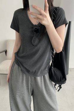 Breathable Sun Grapefruit T-Shirt in Cool Colors - Relaxed Fit, Round Neck, Short Sleeve, Women's Summer Minimalist Style