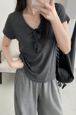 Breathable Sun Grapefruit T-Shirt in Cool Colors - Relaxed Fit, Round Neck, Short Sleeve, Women's Summer Minimalist Style