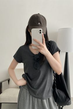 Breathable Sun Grapefruit T-Shirt in Cool Colors - Relaxed Fit, Round Neck, Short Sleeve, Women's Summer Minimalist Style