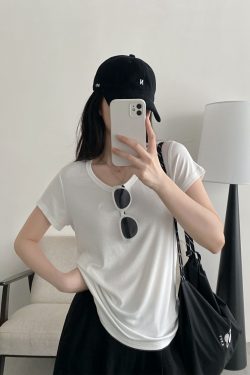 Breathable Sun Grapefruit T-Shirt in Cool Colors - Relaxed Fit, Round Neck, Short Sleeve, Women's Summer Minimalist Style