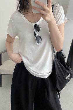 Breathable Sun Grapefruit T-Shirt in Cool Colors - Relaxed Fit, Round Neck, Short Sleeve, Women's Summer Minimalist Style