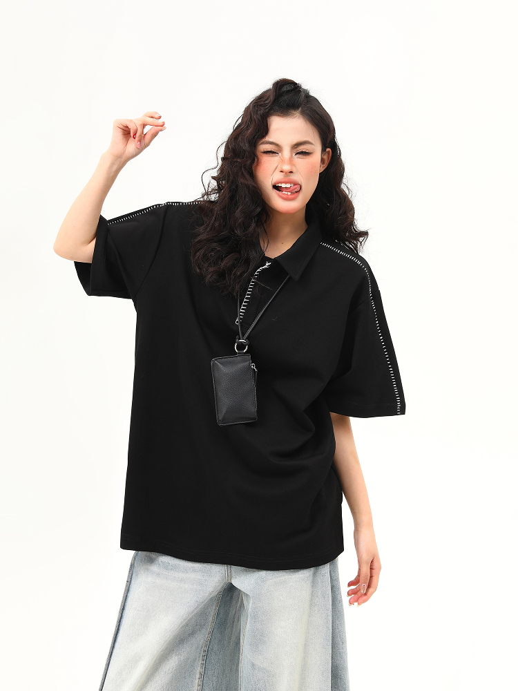 Bright Line Camo Design Retro Short Sleeve T-Shirt, Unisex Polo Collar, Heavyweight Style, 90s American Fashion Bright Line Camo Design Retro Short Sleeve T-Shirt, Unisex Polo Collar, Heavyweight Style, 90s American Fashion