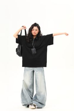 Bright Line Camo Design Retro Short Sleeve T-Shirt, Unisex Polo Collar, Heavyweight Style, 90s American Fashion