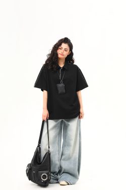 Bright Line Camo Design Retro Short Sleeve T-Shirt, Unisex Polo Collar, Heavyweight Style, 90s American Fashion