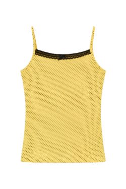 Bright Yellow Polka Dot Black Lace Trim Camisole - Summer Casual Women's Tank Top, Perfect for Y2K and Playful Styles