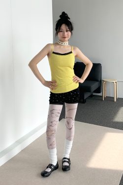 Bright Yellow Polka Dot Black Lace Trim Camisole - Summer Casual Women's Tank Top, Perfect for Y2K and Playful Styles