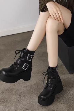 British Style Belt Buckle Thick-Soled Short Boots for Women - Fashionable Platform Martin Work Boots