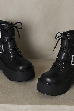 British Style Belt Buckle Thick-Soled Short Boots for Women - Fashionable Platform Martin Work Boots