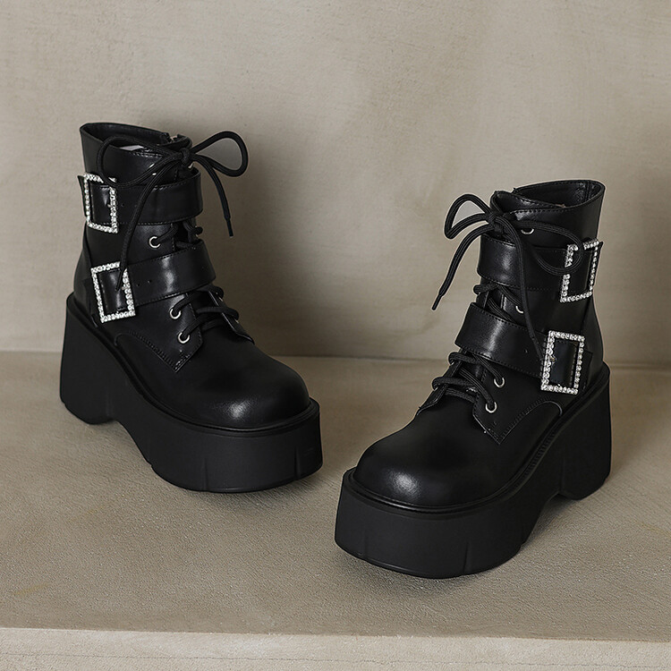 British Style Belt Buckle Thick-Soled Short Boots for Women - Fashionable Platform Martin Work Boots British Style Belt Buckle Thick-Soled Short Boots for Women - Fashionable Platform Martin Work Boots