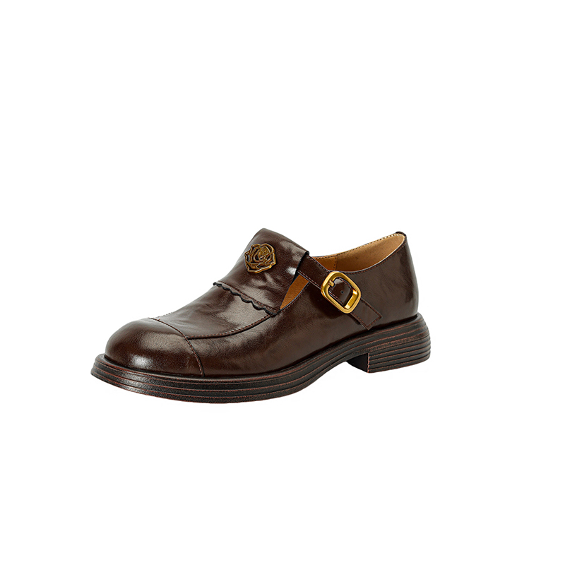 Brown Genuine Leather Camellia Flat Loafers for Women - 2025 British Style Summer Shoes Brown Genuine Leather Camellia Flat Loafers for Women - 2025 British Style Summer Shoes