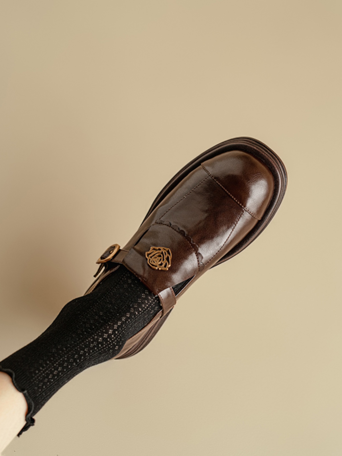 Brown Genuine Leather Camellia Flat Loafers for Women - 2025 British Style Summer Shoes Brown Genuine Leather Camellia Flat Loafers for Women - 2025 British Style Summer Shoes