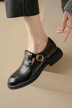 Brown Genuine Leather Camellia Flat Loafers for Women - 2025 British Style Summer Shoes