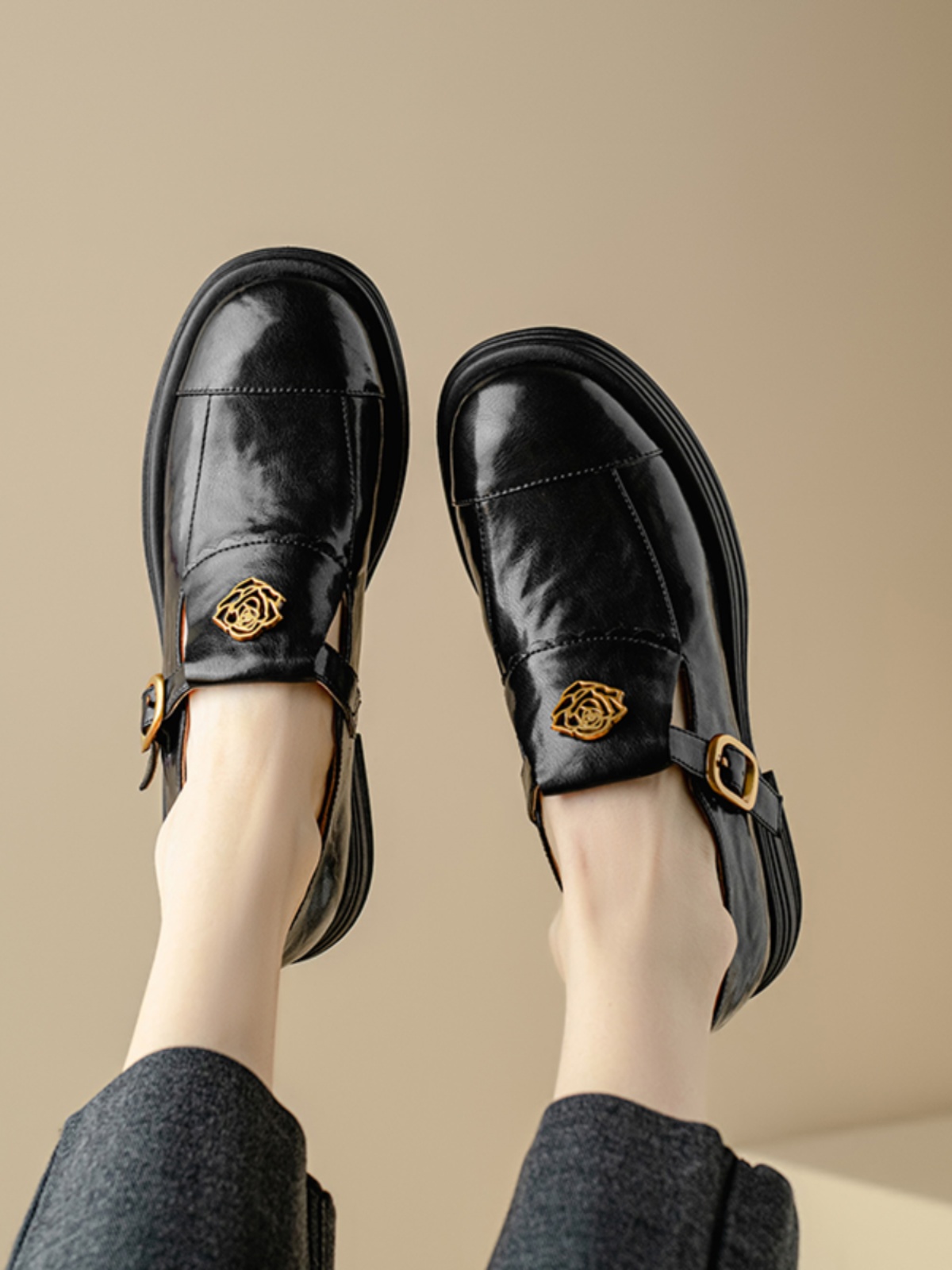 Brown Genuine Leather Camellia Flat Loafers for Women - 2025 British Style Summer Shoes Brown Genuine Leather Camellia Flat Loafers for Women - 2025 British Style Summer Shoes