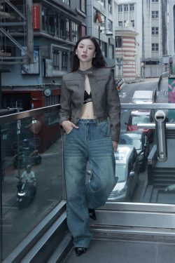 Brown Leather Motorcycle Jacket for Women – Sexy Slim Fit, American Retro Style, Autumn Trend, Short Design