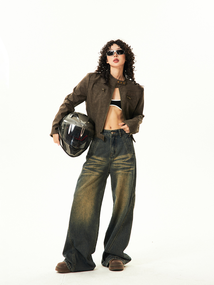 Brown Leather Motorcycle Jacket for Women – Sexy Slim Fit, American Retro Style, Autumn Trend, Short Design Brown Leather Motorcycle Jacket for Women – Sexy Slim Fit, American Retro Style, Autumn Trend, Short Design