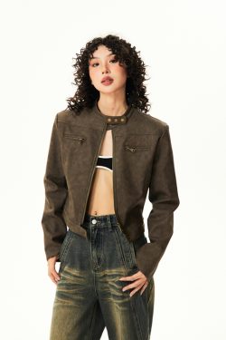 Brown Leather Motorcycle Jacket for Women – Sexy Slim Fit, American Retro Style, Autumn Trend, Short Design