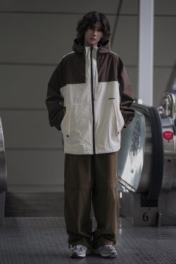 Brown Loose Straight-Leg Work Pants for Men - Japanese Casual American Retro Baggy Cargo Trend