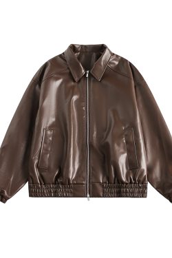 Brown Motorcycle PU Leather Jacket for Women - Vintage American Retro Style, Loose Fit, Autumn Fashion, Trendy Outerwear