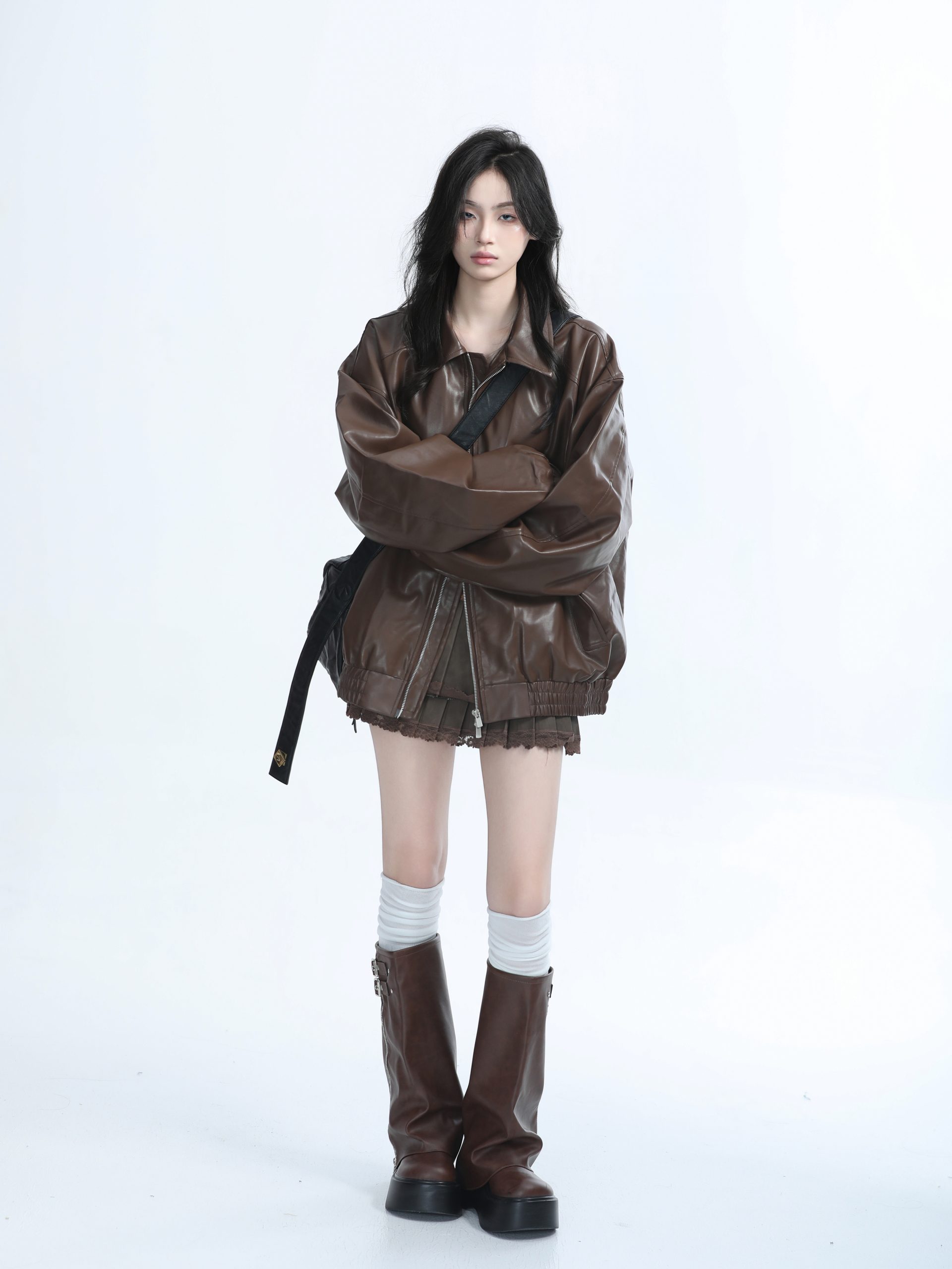 Brown Motorcycle PU Leather Jacket for Women - Vintage American Retro Style, Loose Fit, Autumn Fashion, Trendy Outerwear Brown Motorcycle PU Leather Jacket for Women - Vintage American Retro Style, Loose Fit, Autumn Fashion, Trendy Outerwear