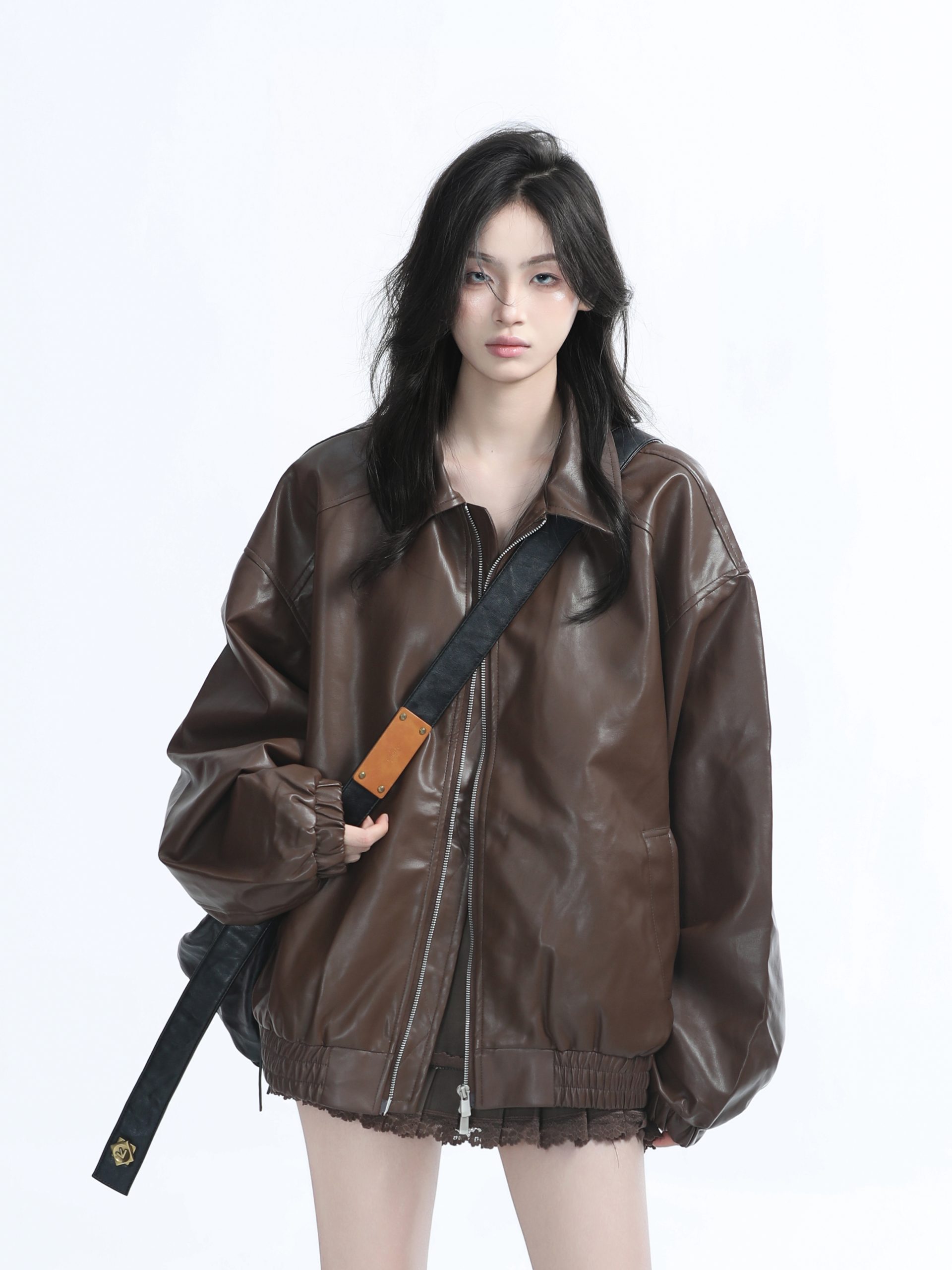 Brown Motorcycle PU Leather Jacket for Women - Vintage American Retro Style, Loose Fit, Autumn Fashion, Trendy Outerwear Brown Motorcycle PU Leather Jacket for Women - Vintage American Retro Style, Loose Fit, Autumn Fashion, Trendy Outerwear