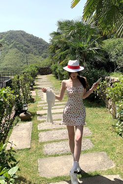 Brown Rose Floral Spaghetti Strap Dress - Summer Sweetheart Waist-Defining Slim Skirt for Y2K and 90s Fashion