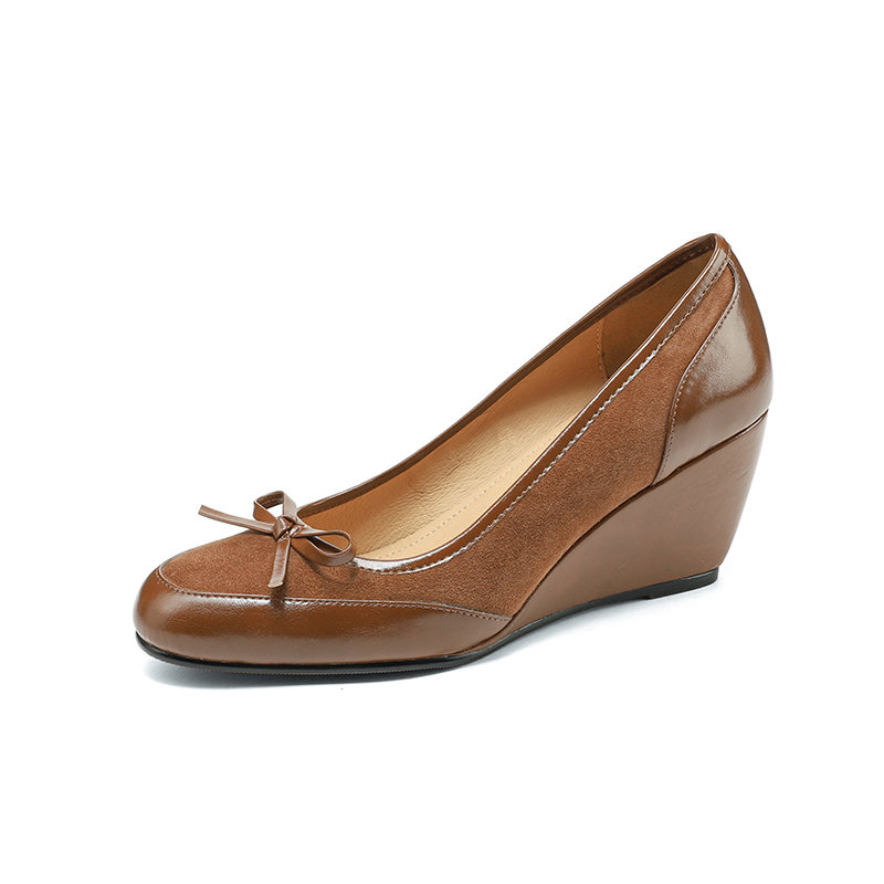 Brown Suede Bow Wedge Heels for Women - Spring Summer 2025 Elegant Cutout Design, Y2K Inspired Fashion Brown Suede Bow Wedge Heels for Women - Spring Summer 2025 Elegant Cutout Design, Y2K Inspired Fashion