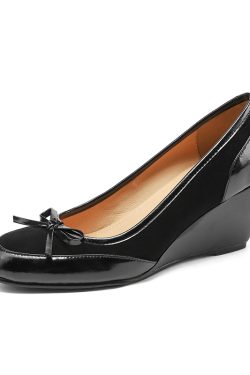 Brown Suede Bow Wedge Heels for Women - Spring Summer 2025 Elegant Cutout Design, Y2K Inspired Fashion