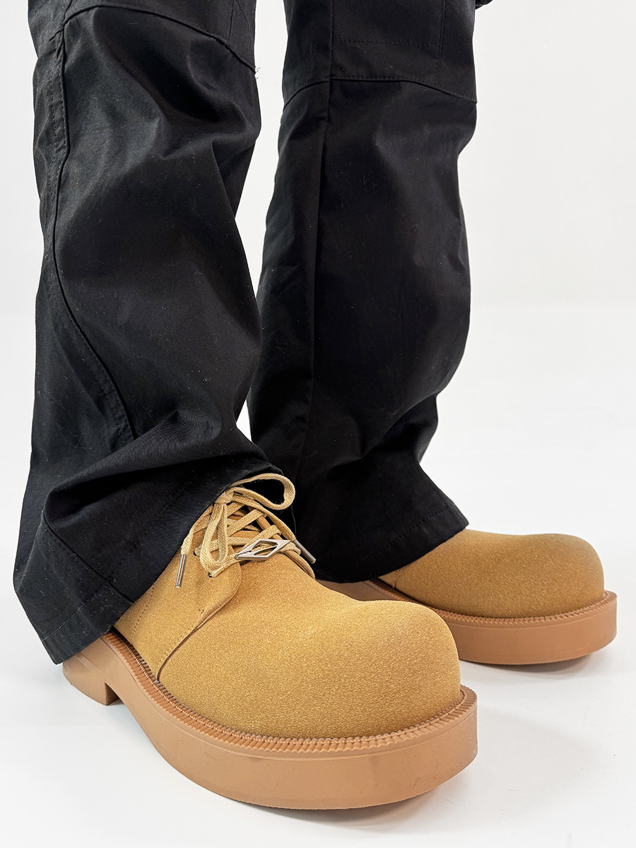 Brown Suede Derby Shoes for Men and Women - Low-Top Thick-Soled Height-Increasing Mickey Style Boots Brown Suede Derby Shoes for Men and Women - Low-Top Thick-Soled Height-Increasing Mickey Style Boots