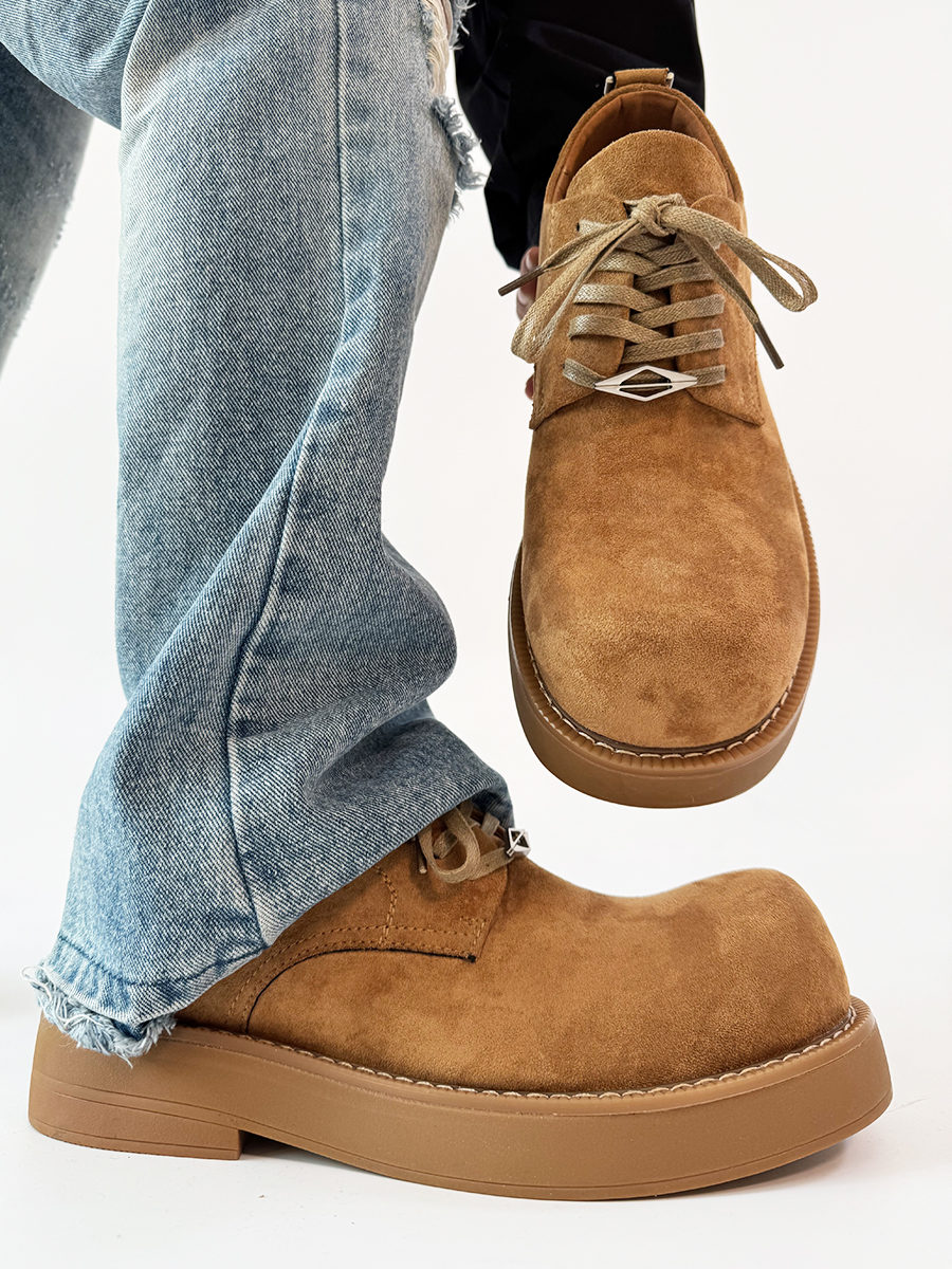 Brown Suede Derby Shoes for Men and Women - Low-Top Thick-Soled Height-Increasing Mickey Style Boots Brown Suede Derby Shoes for Men and Women - Low-Top Thick-Soled Height-Increasing Mickey Style Boots
