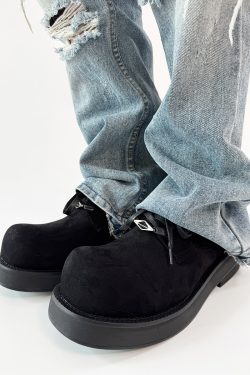 Brown Suede Derby Shoes for Men and Women - Low-Top Thick-Soled Height-Increasing Mickey Style Boots