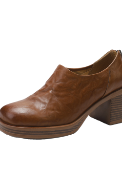 Brown Vintage Italian-Style Soft Sole Ankle Boots with Back Zipper – 6.5 cm Heel, Comfortable Cow Leather Footwear