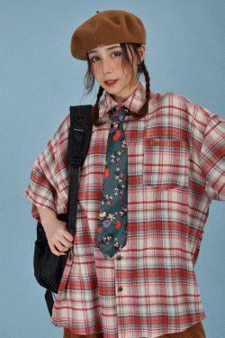 Brushed Plaid Short Sleeve Shirt for Men and Women, Casual Versatile Vintage Style, 90s Inspired Fashion, New Arrival