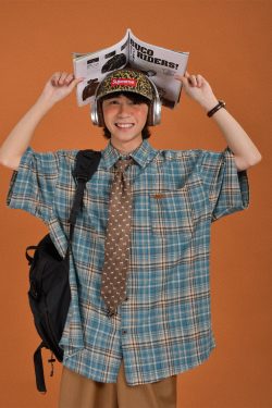 Brushed Plaid Short Sleeve Shirt for Men and Women, Casual Versatile Vintage Style, 90s Inspired Fashion, New Arrival