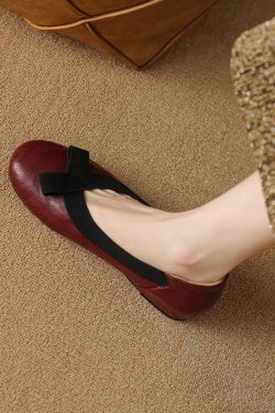 Burgundy Lambskin Ballet Flats for Women - Soft Bottom, Hidden Height, Summer Style, Large Size 41-42, Comfortable Fashion Footwear