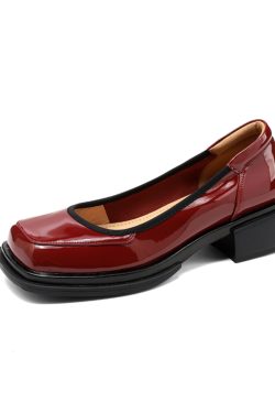 Burgundy Square-Toe Low-Heeled Loafers for Women - Stylish Leather Mid-Heel Shoes, Size 41, Perfect for Casual or Office Wear