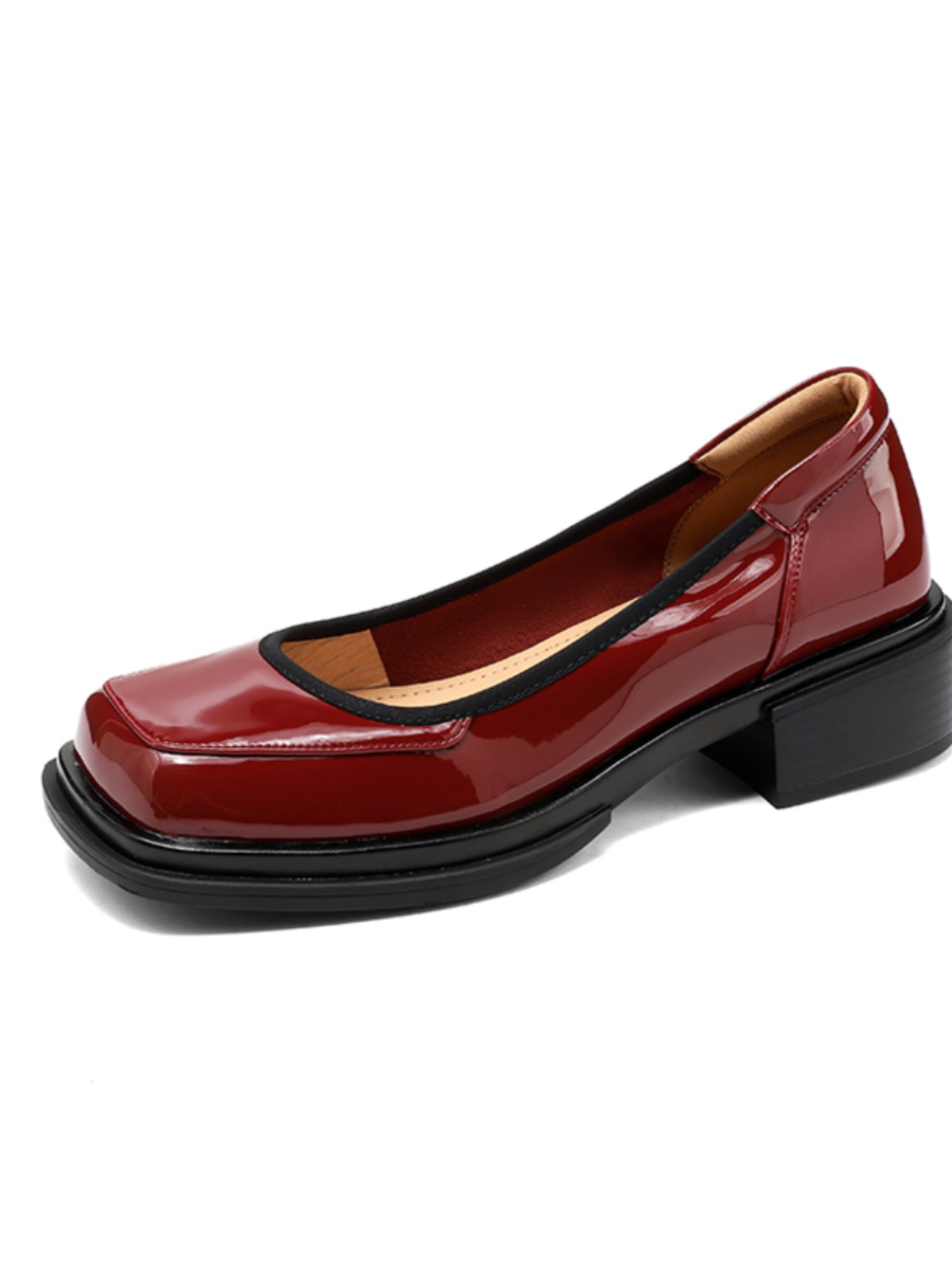 Burgundy Square-Toe Low-Heeled Loafers for Women - Stylish Leather Mid-Heel Shoes, Size 41, Perfect for Casual or Office Wear Burgundy Square-Toe Low-Heeled Loafers for Women - Stylish Leather Mid-Heel Shoes, Size 41, Perfect for Casual or Office Wear