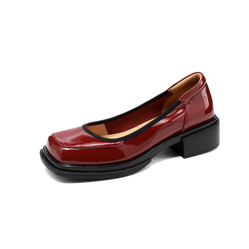 Burgundy Square-Toe Low-Heeled Loafers for Women - Stylish Leather Mid-Heel Shoes, Size 41, Perfect for Casual or Office Wear Burgundy Square-Toe Low-Heeled Loafers for Women - Stylish Leather Mid-Heel Shoes, Size 41, Perfect for Casual or Office Wear