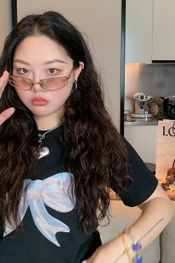 Butterfly Knot Short Sleeve T-Shirt for Women, Plus Size, Round Neck, Regular Fit, Black Top, 2025 Spring Summer Fashion