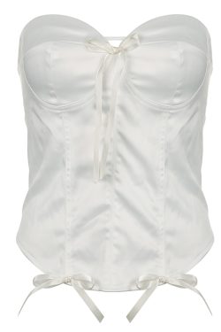 Butterfly Knot Strapless Bustier Top for Women with Back Tie and Waist Cincher, Elegant Court Style, Perfect for Y2K and Formal Events