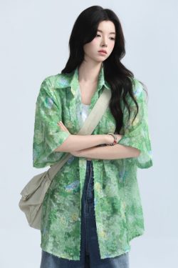 Butterfly Print Short Sleeve Shirt for Women, Lightweight & Sheer, Loose Fit, Summer Fashion, Sun Protection, Trendy Casual Top